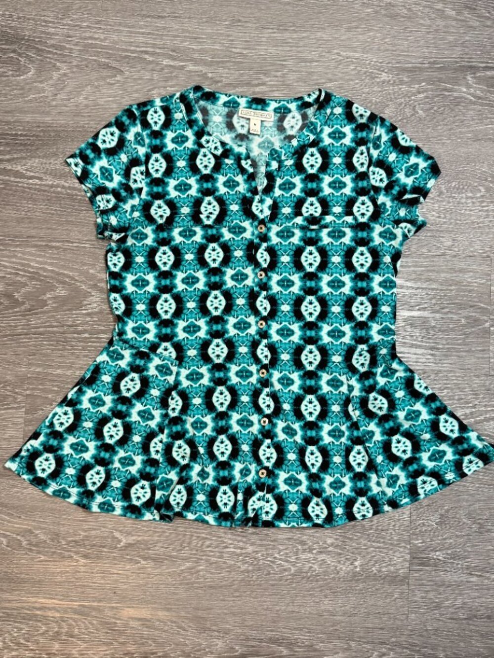 Dana Buchman Peplum Top - Teal Tie Dye Print Size M - Picture 6 of 6